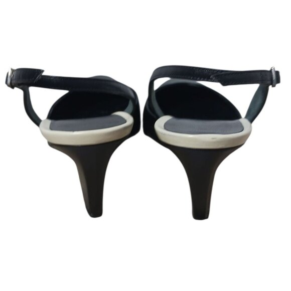 Salvatore Ferragamo Leather Slingback Heels With Contrast Sole Blk/Wht Size 6,5 - Picture 3 of 13